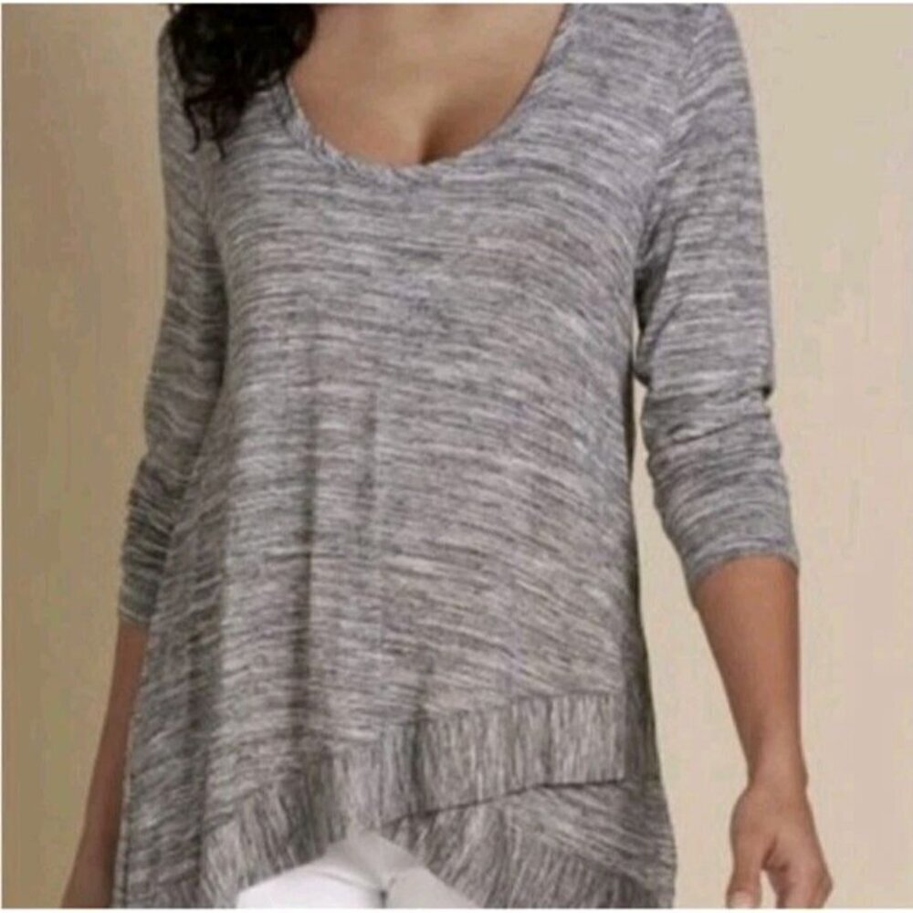 SOFT SURROUNDINGS Waldport Tunic Top Blouse Shirt Gray Marled Long Size Small